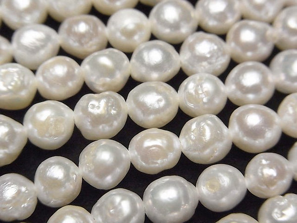 [Video] Fresh Water Pearl AA Natural Round-Potato 6mm White 1strand beads (aprx.14inch/35cm)