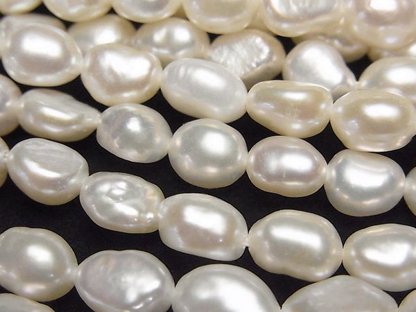 [Video] Fresh Water Pearl AA++ Baroque 8-9mm White 1strand beads (aprx.14inch/34cm)