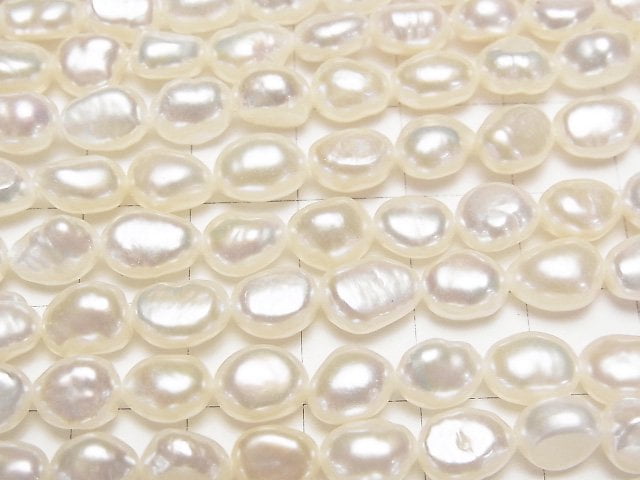 [Video] Fresh Water Pearl AA++ Baroque 8-9mm White 1strand beads (aprx.14inch/34cm)