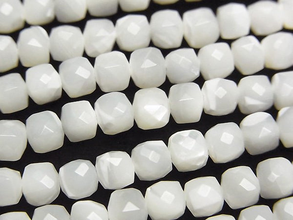 [Video]High Quality! Mother of Pearl MOP White Cube Shape 4.5x4.5x4.5mm 1strand beads (aprx.15inch/36cm)