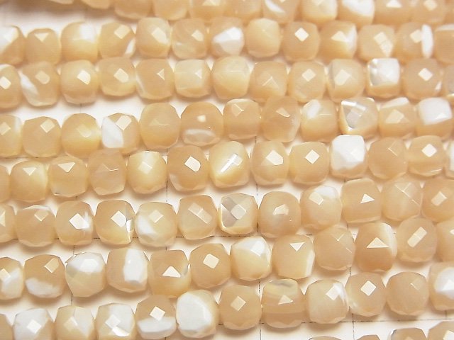 [Video]High Quality! Mother of Pearl MOP Beige Cube Shape 4.5x4.5x4.5mm 1strand beads (aprx.15inch/36cm)