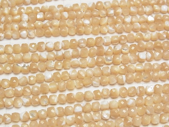 [Video]High Quality! Mother of Pearl MOP Beige Cube Shape 4.5x4.5x4.5mm 1strand beads (aprx.15inch/36cm)