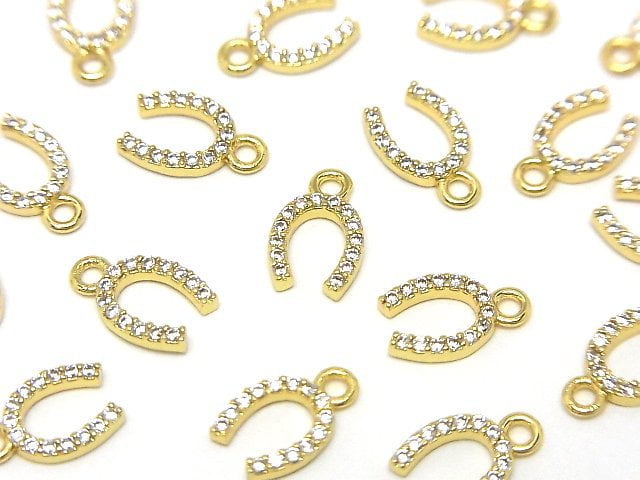 Metal parts Horseshoe motif charm 10x6mm Gold color (with CZ) 2pcs