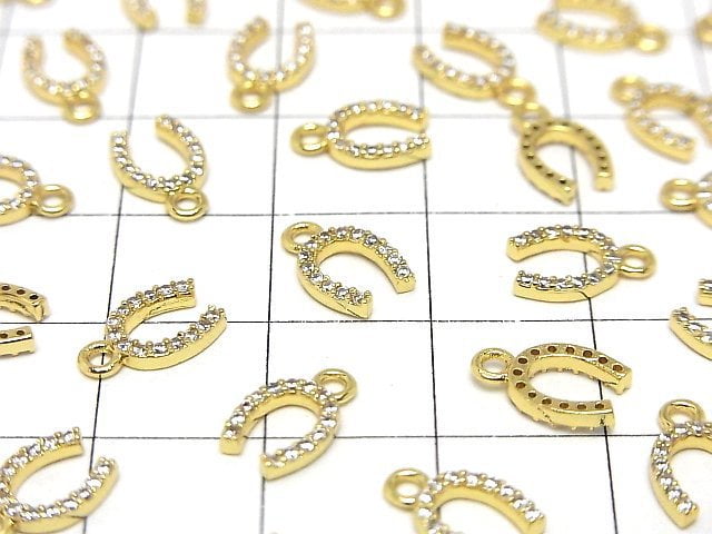 Metal parts Horseshoe motif charm 10x6mm Gold color (with CZ) 2pcs