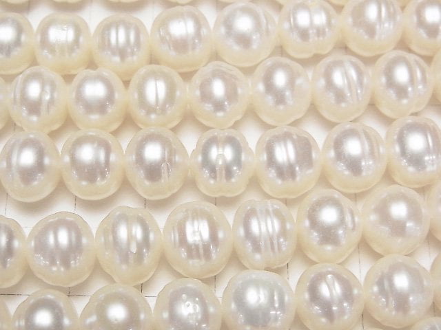 [Video] Fresh Water Pearl AA++ Wrinkle Potato 9-10mm White 1strand beads (aprx.15inch/38cm)
