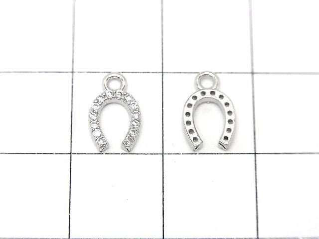 Metal parts Horseshoe motif charm 10x6mm Silver color (with CZ) 2pcs