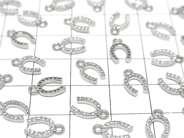 Metal parts Horseshoe motif charm 10x6mm Silver color (with CZ) 2pcs