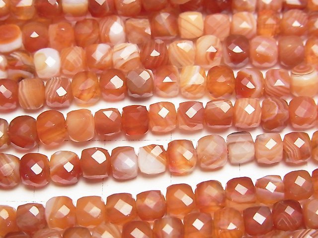 [Video] High Quality! Carnelian, Sardonyx AAA Cube Shape 4.5x4.5x4.5mm 1strand beads (aprx.15inch/36cm)