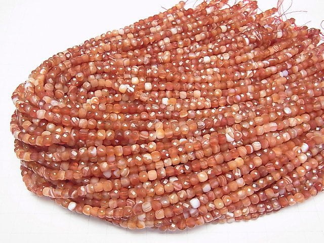 [Video] High Quality! Carnelian, Sardonyx AAA Cube Shape 4.5x4.5x4.5mm 1strand beads (aprx.15inch/36cm)