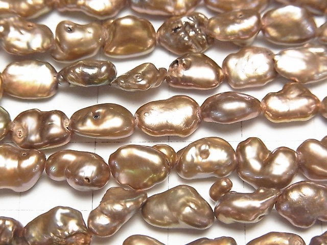 [Video] Fresh Water Pearl Keshi Pearl AA Baroque 8-12mm Bronze Gold 1strand beads (aprx.15inch/38cm)