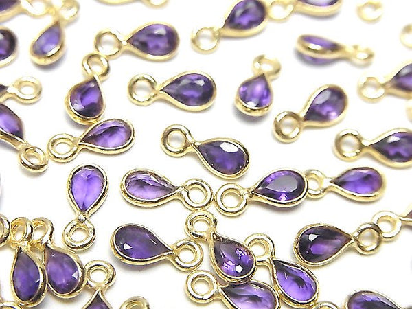 [Video]High Quality Amethyst AAA- Bezel Setting Pear shape Faceted 6x4mm 18KGP 5pcs