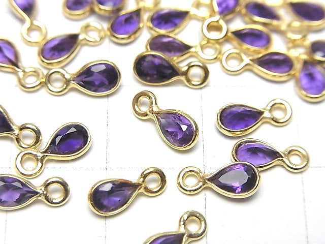 [Video]High Quality Amethyst AAA- Bezel Setting Pear shape Faceted 6x4mm 18KGP 5pcs