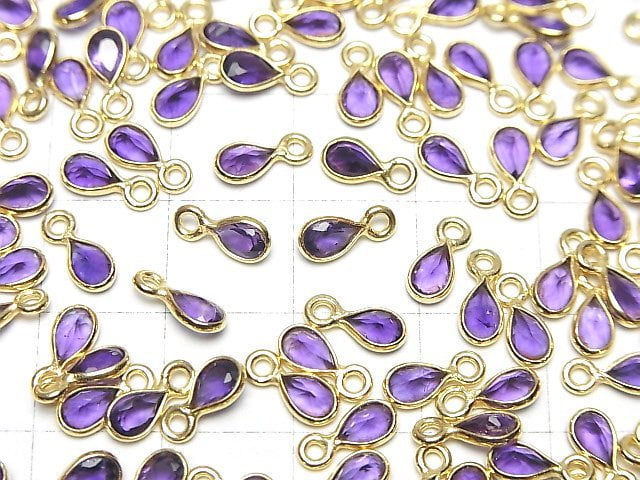 [Video]High Quality Amethyst AAA- Bezel Setting Pear shape Faceted 6x4mm 18KGP 5pcs