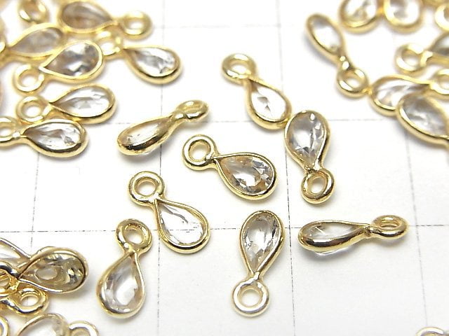 [Video]High Quality White Topaz AAA- Bezel Setting Pear shape Faceted 6x4mm 18KGP 5pcs