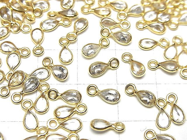 [Video]High Quality White Topaz AAA- Bezel Setting Pear shape Faceted 6x4mm 18KGP 5pcs