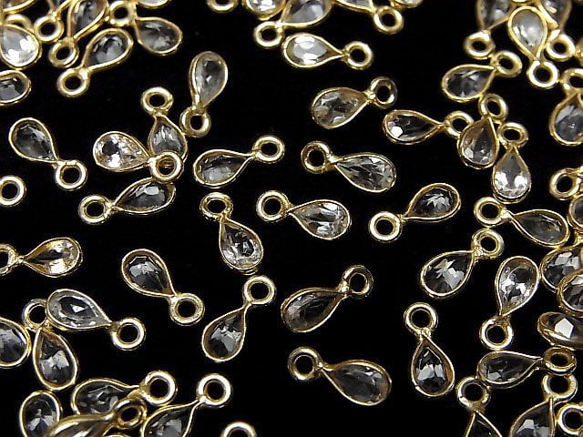 [Video]High Quality White Topaz AAA- Bezel Setting Pear shape Faceted 6x4mm 18KGP 5pcs