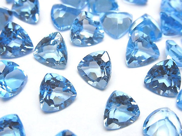 [Video]High Quality Swiss Blue Topaz AAA Loose stone Triangle Faceted 9x9mm 1pc