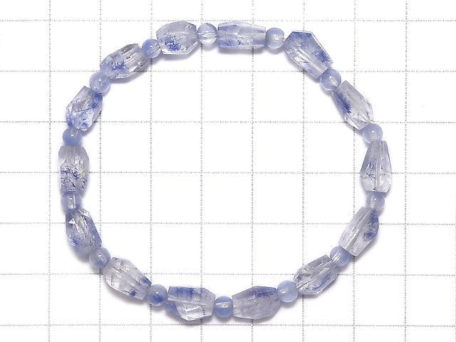 [Video][One of a kind] Dumortierite in Quartz AAA- Faceted Nugget & Round Bracelet NO.5