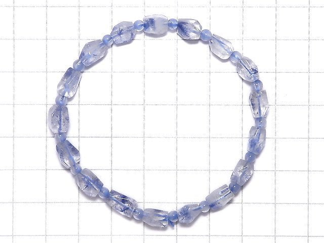 [Video][One of a kind] Dumortierite in Quartz AAA- Faceted Nugget & Round Bracelet NO.6