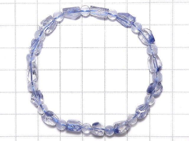 [Video][One of a kind] Dumortierite in Quartz AAA- Faceted Nugget & Round Bracelet NO.9