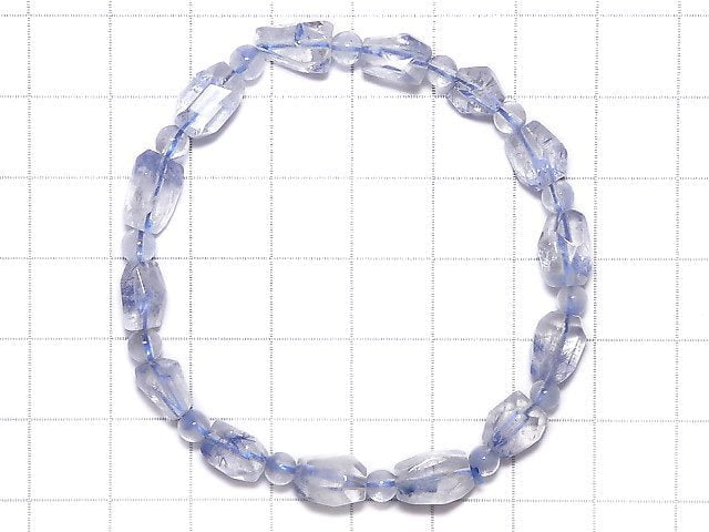 [Video][One of a kind] Dumortierite in Quartz AAA- Faceted Nugget & Round Bracelet NO.10