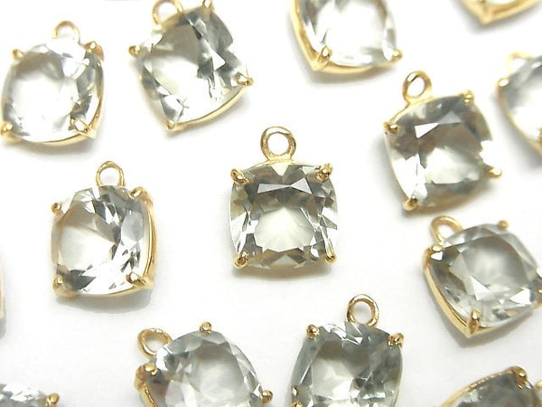 [Video]High Quality Green Amethyst AAA Bezel Setting Square Faceted 8x8mm 18KGP 2pcs