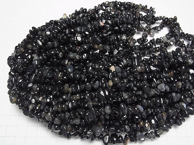 Black-Gray Agate Chips (Small Nugget) 1strand beads (aprx.30inch/76cm)