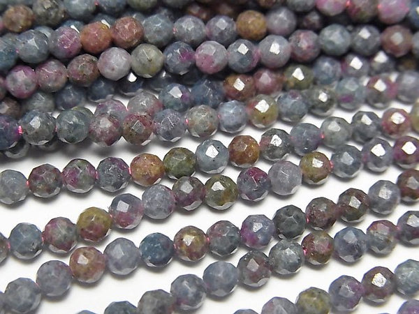 [Video]High Quality! Ruby Sapphire In Kyanite Faceted Round 3mm 1strand beads (aprx.15inch/37cm)