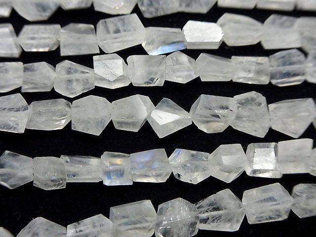 [Video]High Quality Rainbow Moonstone AA++ Faceted Nugget half or 1strand beads (aprx.7inch/18cm)