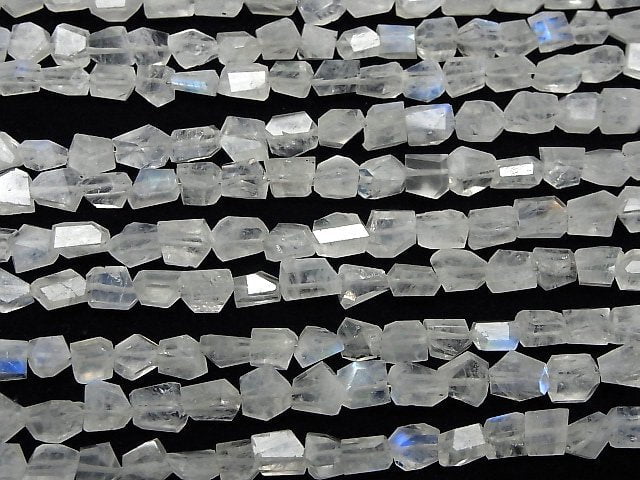 [Video]High Quality Rainbow Moonstone AA++ Faceted Nugget half or 1strand beads (aprx.7inch/18cm)