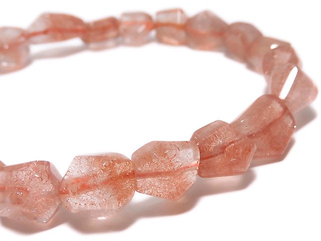 [Video][One of a kind] Natural Strawberry Quartz AAA Faceted Nugget Bracelet NO.1