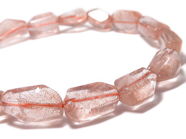 [Video][One of a kind] Natural Strawberry Quartz AAA Faceted Nugget Bracelet NO.2