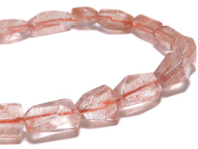 [Video][One of a kind] Natural Strawberry Quartz AAA Faceted Nugget Bracelet NO.4