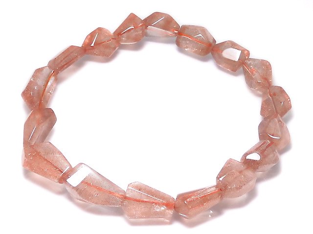 [Video][One of a kind] Natural Strawberry Quartz AAA Faceted Nugget Bracelet NO.8