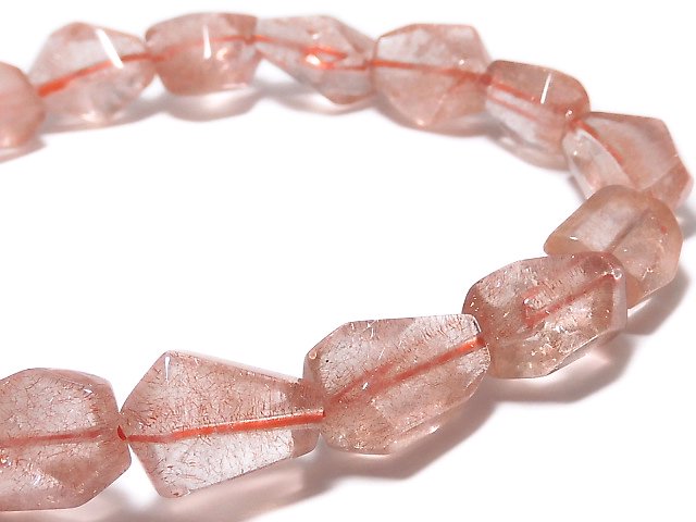 [Video][One of a kind] Natural Strawberry Quartz AAA Faceted Nugget Bracelet NO.10