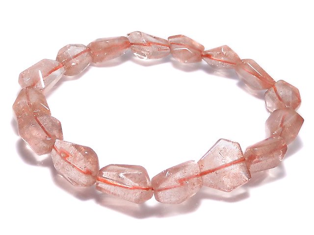 [Video][One of a kind] Natural Strawberry Quartz AAA Faceted Nugget Bracelet NO.10