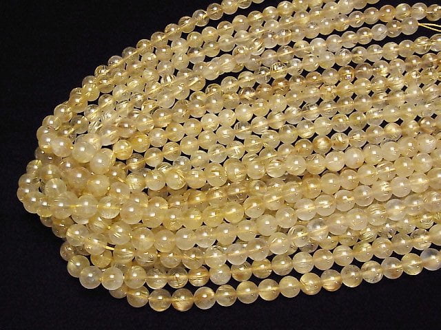 [Video]Rutilated Quartz AA++ Round 8mm half or 1strand beads (aprx.15inch/38cm)