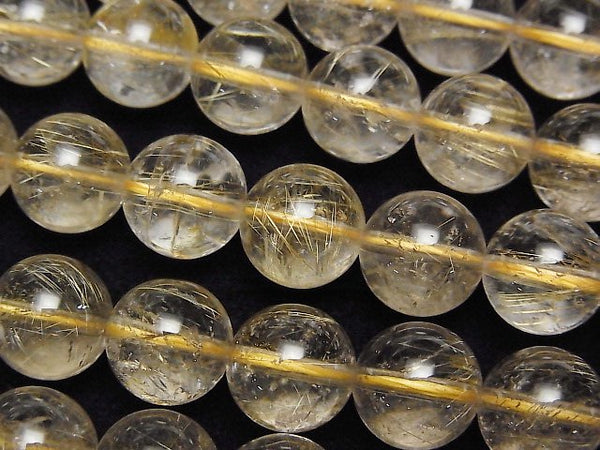 [Video]Rutilated Quartz AA Round 10mm half or 1strand beads (aprx.15inch/38cm)