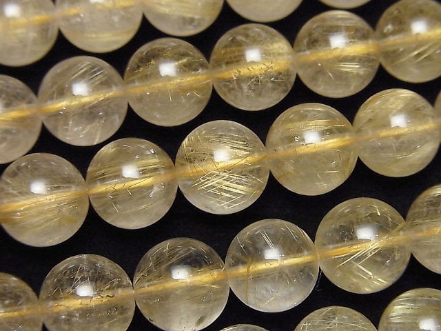 [Video]Rutilated Quartz AA Round 10mm half or 1strand beads (aprx.15inch/38cm)