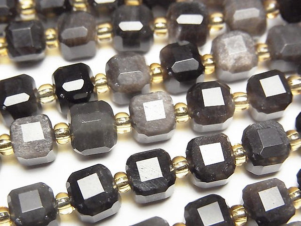 [Video]High Quality! Silver Obsidian AAA Cube Shape 6.5x6.5x6.5mm 1strand beads (aprx.14inch/35cm)