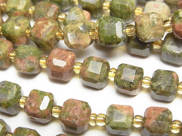 [Video] High Quality! Unakite Cube Shape 7x7x7mm 1strand beads (aprx.14inch/35cm)