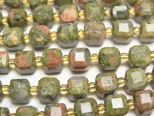 [Video] High Quality! Unakite Cube Shape 7x7x7mm 1strand beads (aprx.14inch/35cm)