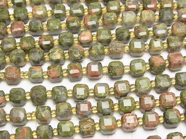 [Video] High Quality! Unakite Cube Shape 7x7x7mm 1strand beads (aprx.14inch/35cm)