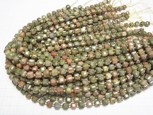 [Video] High Quality! Unakite Cube Shape 7x7x7mm 1strand beads (aprx.14inch/35cm)