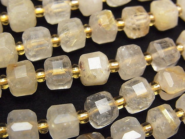 [Video]High Quality! Rutilated Quartz AA Cube Shape 7x7x7mm 1strand beads (aprx.14inch/35cm)