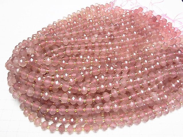 [Video]High Quality! Pink Epidote AA++ Faceted Button Rondelle 8x8x5mm half or 1strand beads (aprx.14inch/35cm)