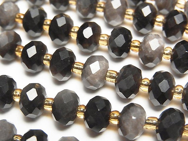 [Video]High Quality! Silver Obsidian AAA Faceted Button Roundel 8x8x5mm 1strand beads (aprx.14inch/35cm)