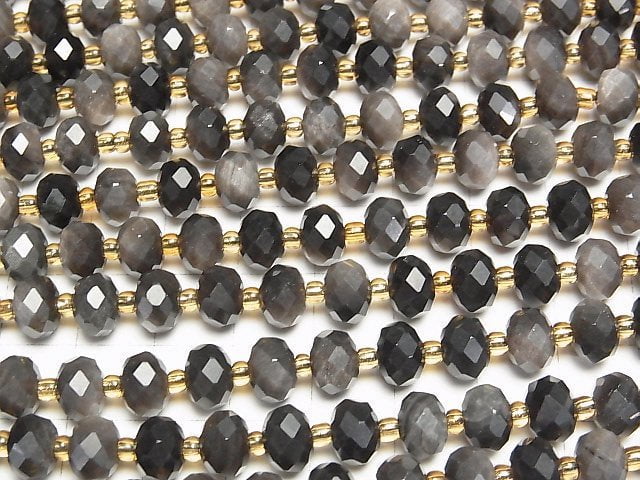 [Video]High Quality! Silver Obsidian AAA Faceted Button Rondelle 8x8x5mm 1strand beads (aprx.14inch/35cm)