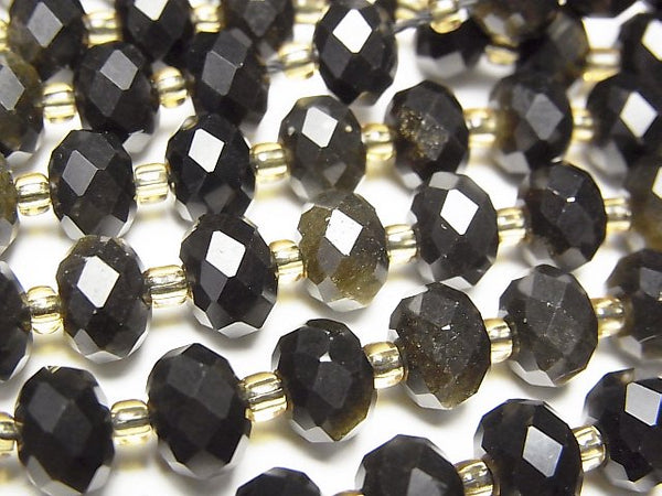 [Video]High Quality! Golden Obsidian AAA Faceted Button Roundel 8x8x5mm 1strand beads (aprx.14inch/35cm)