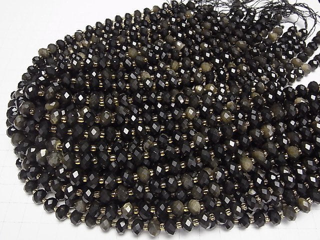 [Video]High Quality! Golden Obsidian AAA Faceted Button Rondelle 8x8x5mm 1strand beads (aprx.14inch/35cm)